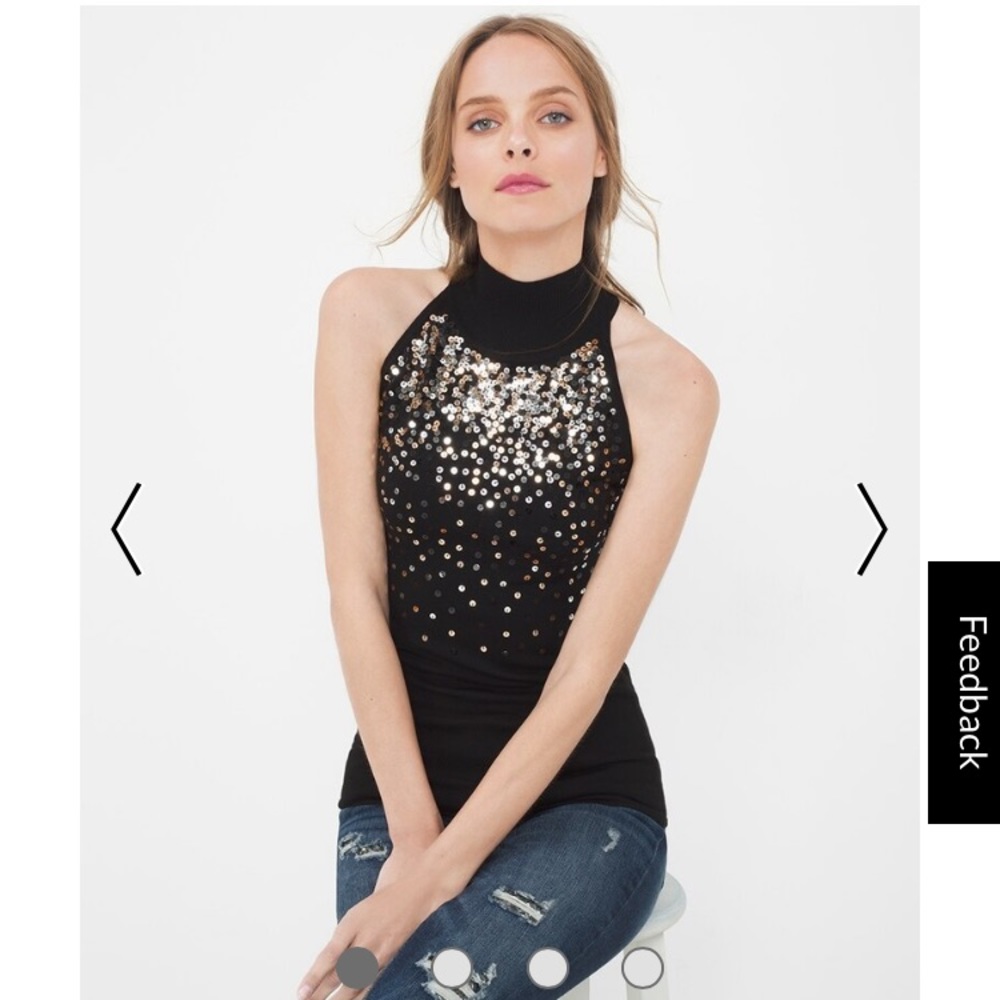 WHBM SLEEVELESS MOCK NECK SEQUIN SWEATER